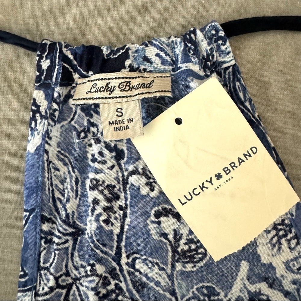 NWT LUCKY BRAND Indigo Floral Maxi Dress Boho Tassel Beach Dress Cover Up Size S - Picture 2 of 16